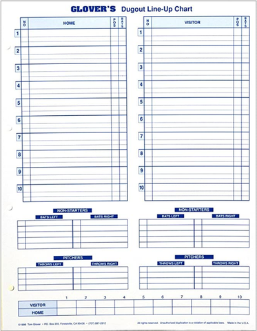 Glover's Dugout Line-Up Chart (30 ea.)